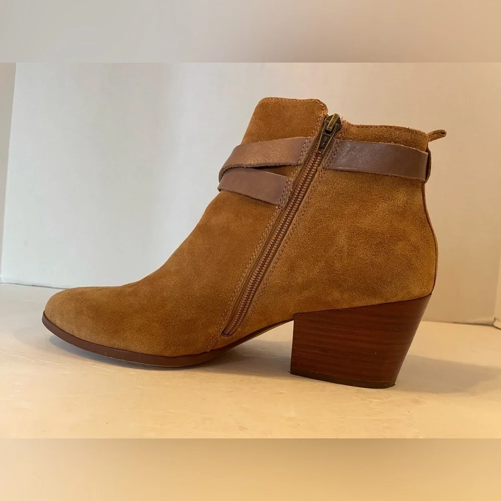 Nicole Brown Leather Suede Side Zip Bootie Shoes Size 10 M